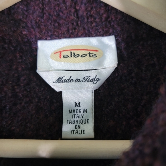 Talbots Made In Italy Women Full-Zip Boucle Sweater M Brown Collared Wool Blend - Picture 7 of 11